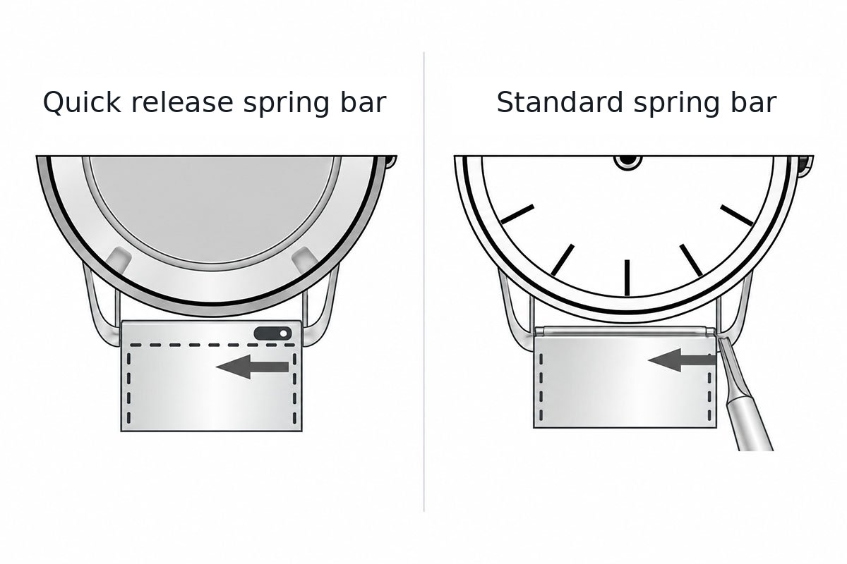 Strap attachment: quick release spring bar and standard spring bar