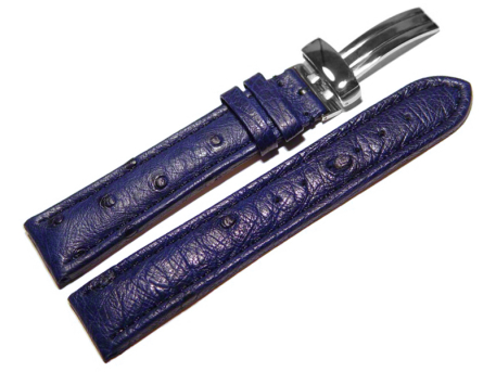 Watch strap - Genuine ostrich leather - padded - dark blue