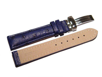 Watch strap - Genuine ostrich leather - padded - dark blue