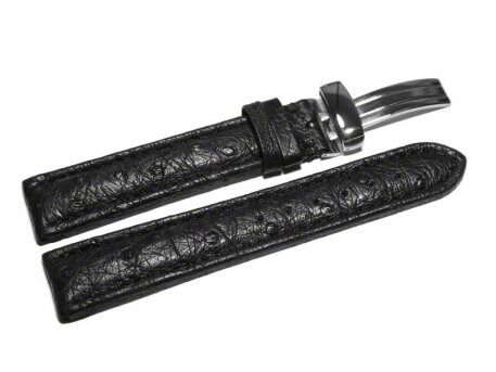 Watch strap - Genuine ostrich leather - padded - black