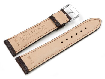 Dark brown watch strap - RIOS - Crocodile Grain - art manuel - 17 mm Steel