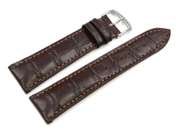 Dark brown watch strap - RIOS - Crocodile Grain - art manuel - 23 mm Gold