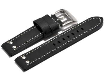 Watch strap - extra strong - genuine leather - 2 Pins -  black