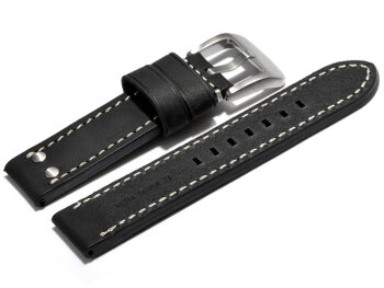 Watch strap - extra strong - genuine leather - 2 Pins -  black