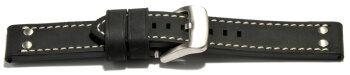 Watch strap - extra strong - genuine leather - 2 Pins -  black - 22mm