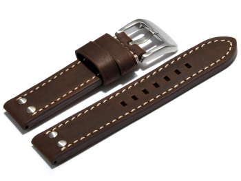 Watch strap - extra strong - genuine leather - 2 Pins -  dark brown 20mm