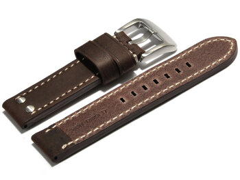 Watch strap - extra strong - genuine leather - 2 Pins -  dark brown 20mm