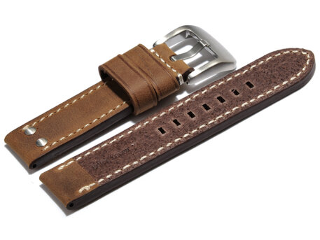 Watch strap - extra strong - genuine leather - 2 Pins -  light brown
