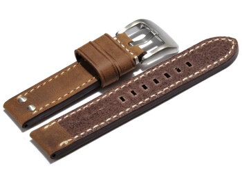 Watch strap - extra strong - genuine leather - 2 Pins -  light brown 22mm
