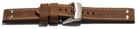 Watch strap - extra strong - genuine leather - 2 Pins -  light brown 24mm