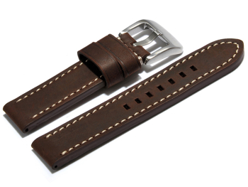 Watch strap - extra strong - genuine leather - dark brown