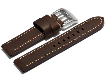 Watch strap - extra strong - genuine leather - dark brown 20mm