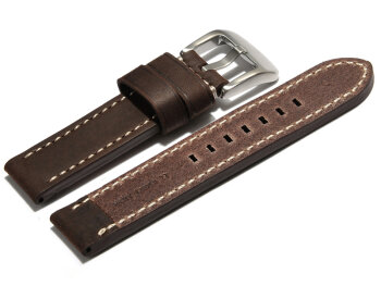 Watch strap - extra strong - genuine leather - dark brown 20mm