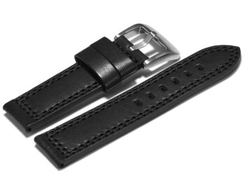 Watch strap - Genuine leather - black - double stitching 24mm