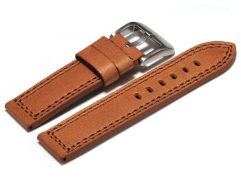 Watch strap - Genuine leather - brown - double stitching 22mm