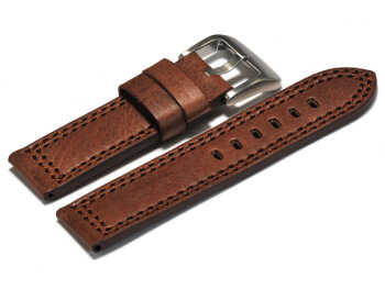Watch strap - Genuine leather - dark brown - double stitching 20mm