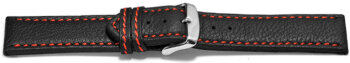 Watch strap - genuine leather - black - red stitching -...