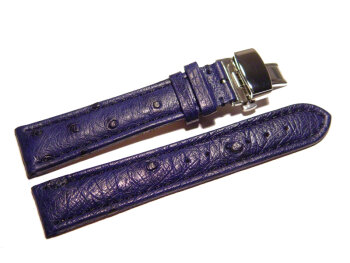 Butterfly - Watch strap - Genuine Ostrich - padded - dark blue