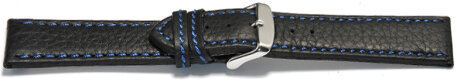 Watch strap - genuine leather - black - blue stitching - 18,20,22,24 mm 24mm Gold