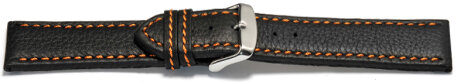 Watch strap - genuine leather - black - orange stitching - 18,20,22,24 mm