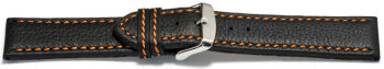Watch strap - genuine leather - black - orange stitching...