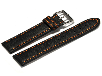 Watch strap - genuine leather - black - orange stitching...