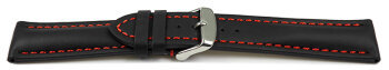 Watch strap - strong padded - smooth - black red stitch 20mm Steel