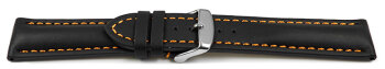 Watch strap - strong padded - smooth - black with orange stitch 18mm Steel