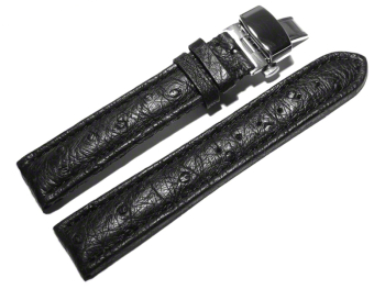 Butterfly - Watch strap - Genuine Ostrich - padded - black