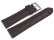 Watch strap - Genuine leather - croco print - black w. red stitch - XL 20mm Steel