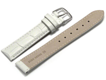 Watch Strap - White Coloured Croc Grained Genuine Leather 12mm Steel