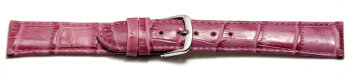 Watch Strap - Shiny Berry Coloured Croc Grained Leather 22mm Gold