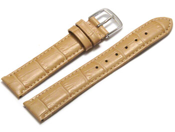 Watch Strap - Sand Coloured Croc Grained Genuine Leather 22mm Gold