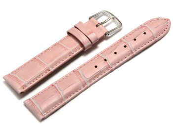 Watch Strap - Pink Coloured Croc Grained Genuine Leather 14mm Steel