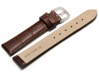 Watch Strap - Dark Brown Coloured Croc Grained Genuine Leather 8mm Steel