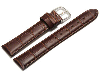 Watch Strap - Dark Brown Coloured Croc Grained Genuine Leather 22mm Gold