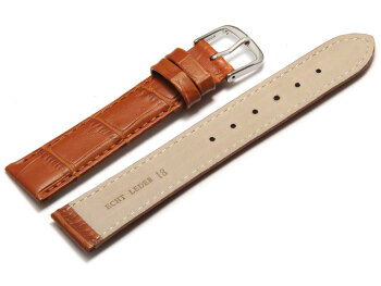 Watch Strap - Light Brown Coloured Croc Grained Genuine Leather 8mm Steel