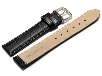 Watch Strap - Black Coloured Croc Grained Genuine Leather