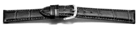 Watch Strap - Black Coloured Croc Grained Genuine Leather 8mm Steel