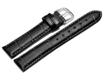 Watch Strap - Black Coloured Croc Grained Genuine Leather 22mm Gold
