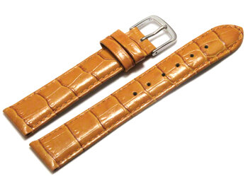 Watch Strap - Shiny Orange Coloured Croc Grained Leather 14mm Steel