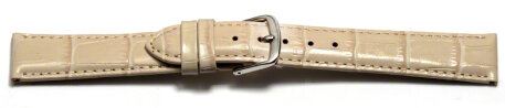 Watch Strap - Shiny Creme Coloured Croc Grained Leather 12mm Steel