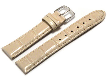 Watch Strap - Shiny Creme Coloured Croc Grained Leather 22mm Gold