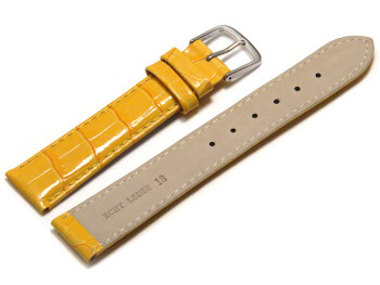 Watch Strap - Shiny Yellow Coloured Croc Grained Leather
