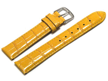 Watch Strap - Shiny Yellow Coloured Croc Grained Leather 12mm Steel