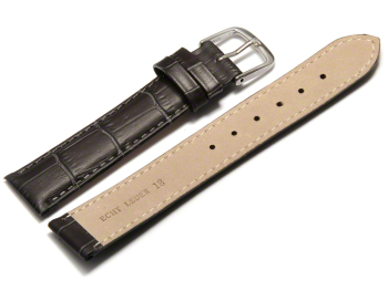 Watch Strap - Dark Grey Coloured Croc Grained Leather