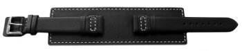 Watch band - Genuine leather - with full Pad - black - white stitch
