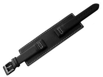 Watch band - Genuine leather - with full Pad - black - white stitch 18mm Steel