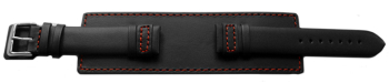 Watch band - Genuine leather - with full Pad - black - red stitch