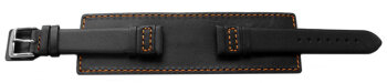 Watch band - Genuine leather - with full Pad - black - orange stitch